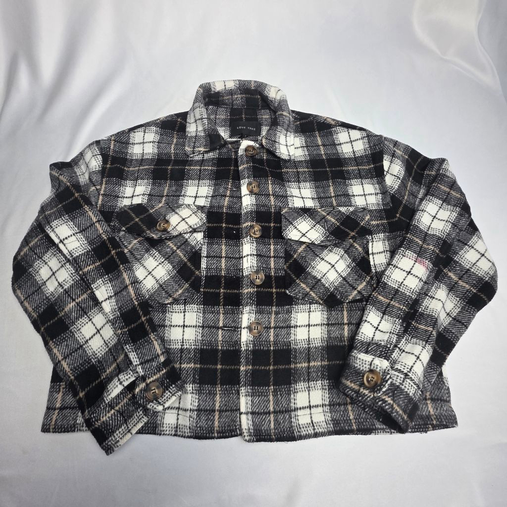 Women's LOVE TREE Plaid Lightweight Shirt Jacket "sharket" Black White Size S
